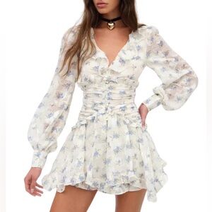 For Love & Lemons Jayleen Mini Dress Ivory Floral (Size 1X)